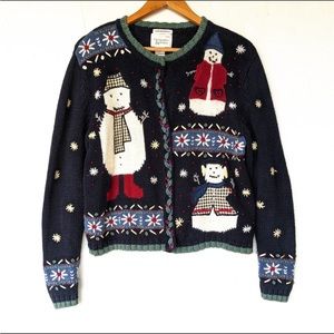 VINTAGE hand embroidered knit cardigan snowman winter ugly Christmas sweater